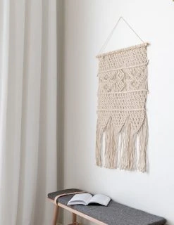 Mattokymppi Makrame-seinävaate 55x90 Cm Luonnonvalkoinen